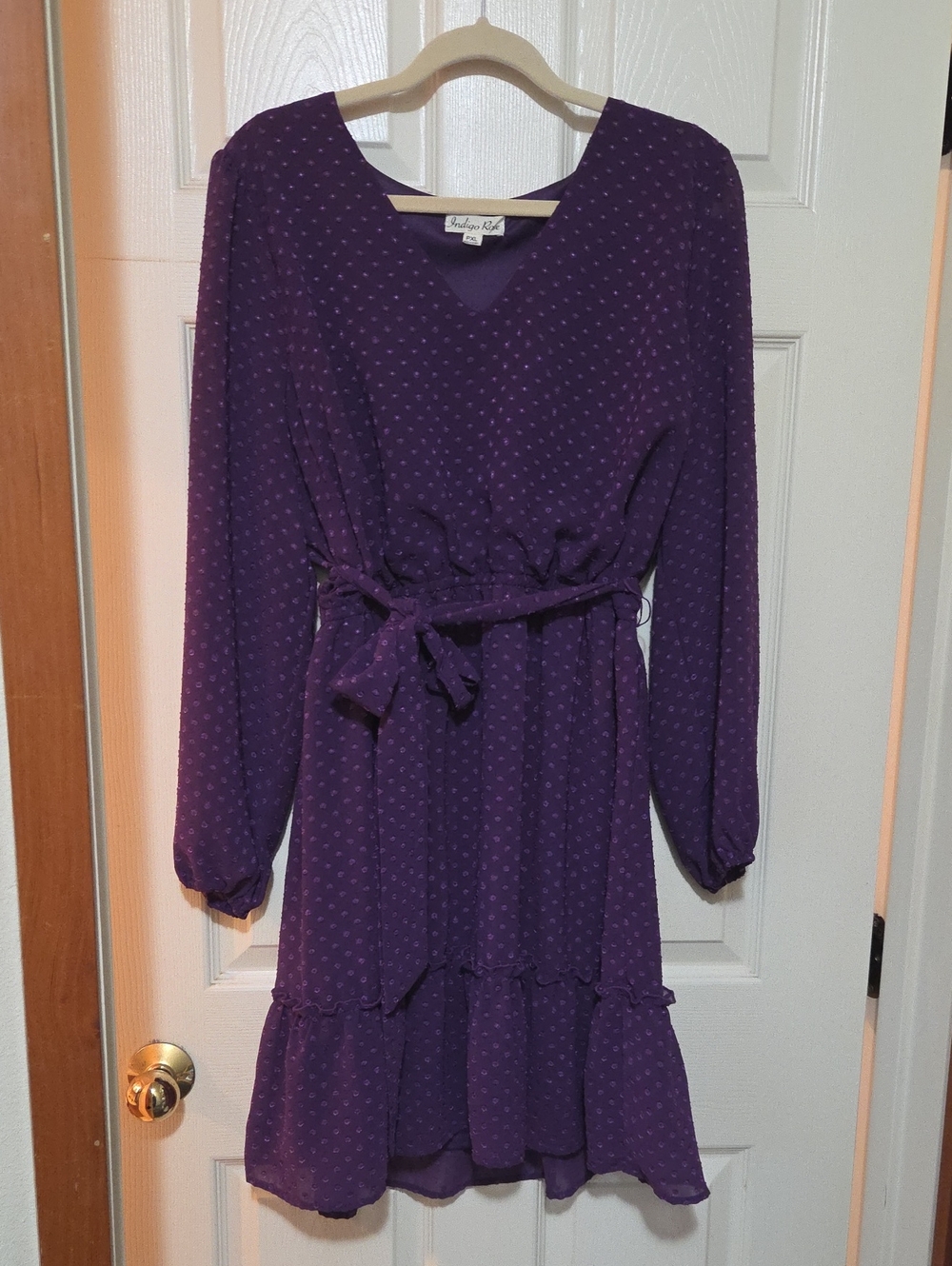 Indigo Purple Long Sleeve V-Neck Tie-Waist Dress